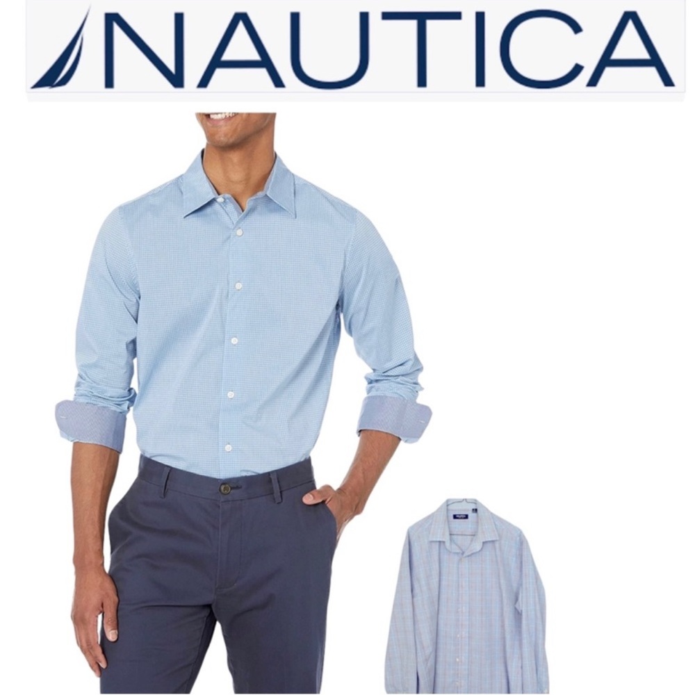 Men's Nautica pinpoint collar button up Shirt - Picture 6 of 6